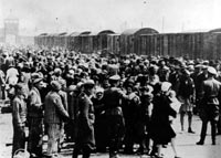 Nyankomne på perrongen i Auschwitz Birkenau