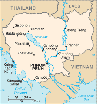 Kart over Kambodjsa
